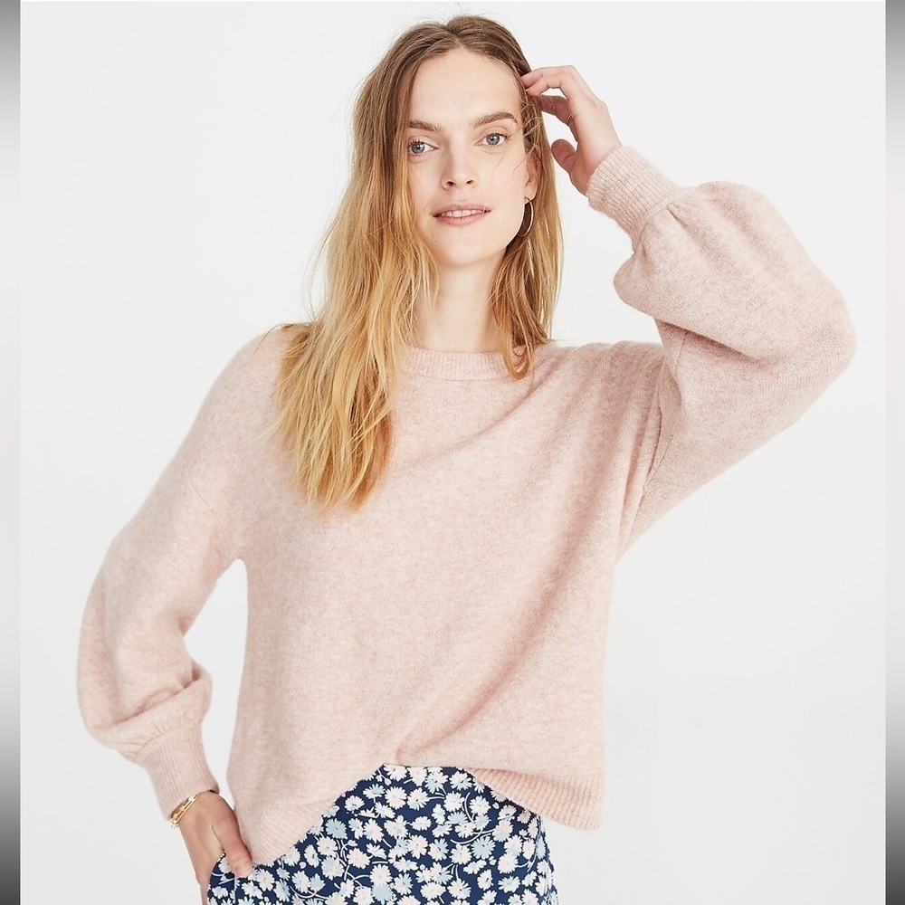 Madewell Gladwell Balloon-Sleeve Wool Alpaca Pullover Sweater Heather Rose